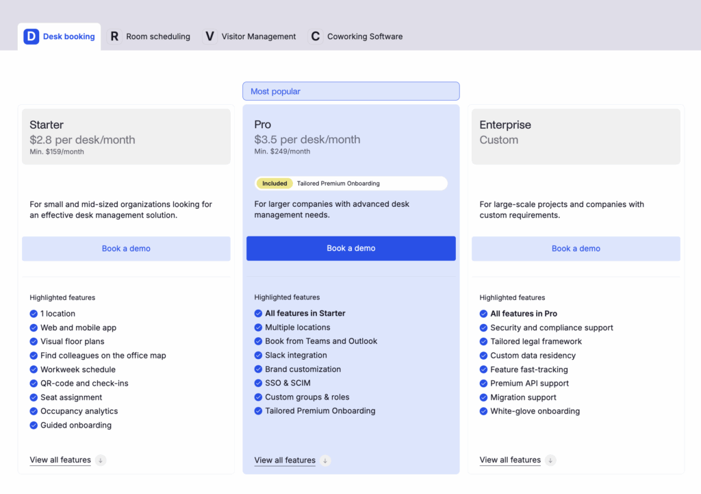 Archie Desks Pricing plans.