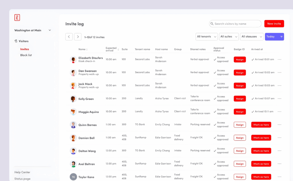 Envoy's visitor log.