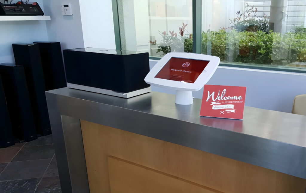 Greetly - visitor kiosk app mockup.