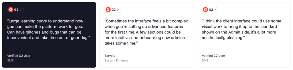Nexudus - negative G2 reviews.