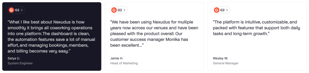 Nexudus - positive G2 reviews.
