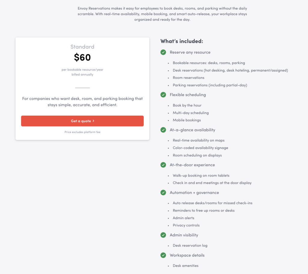 Envoy Reservations pricing updated.