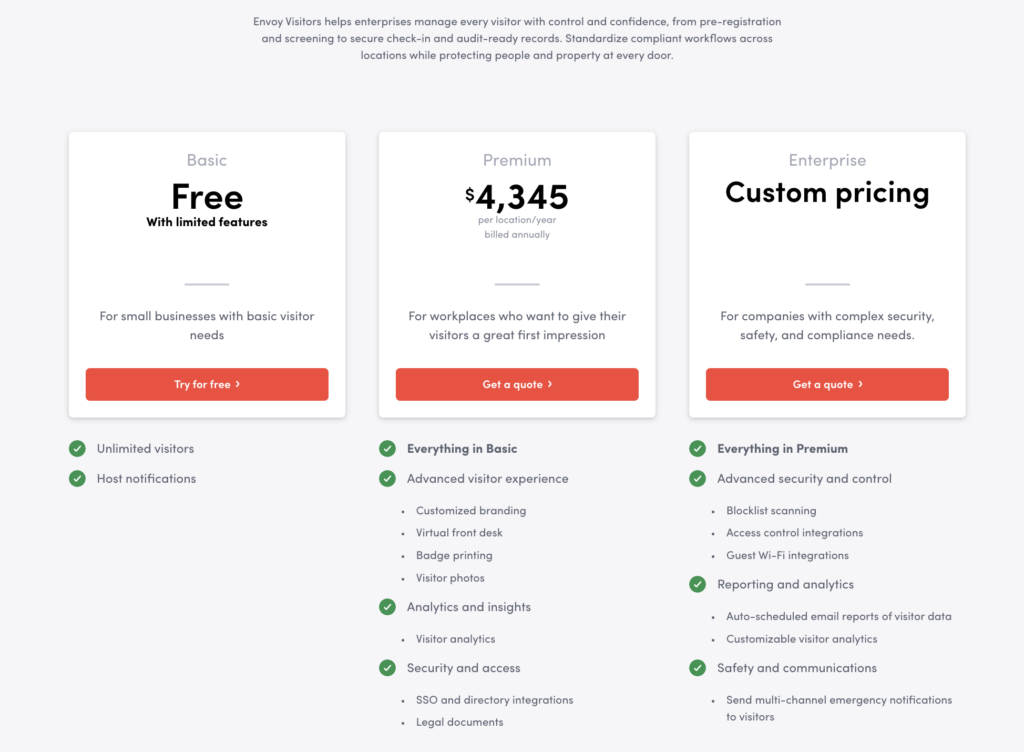 Envoy Visitors pricing updated.
